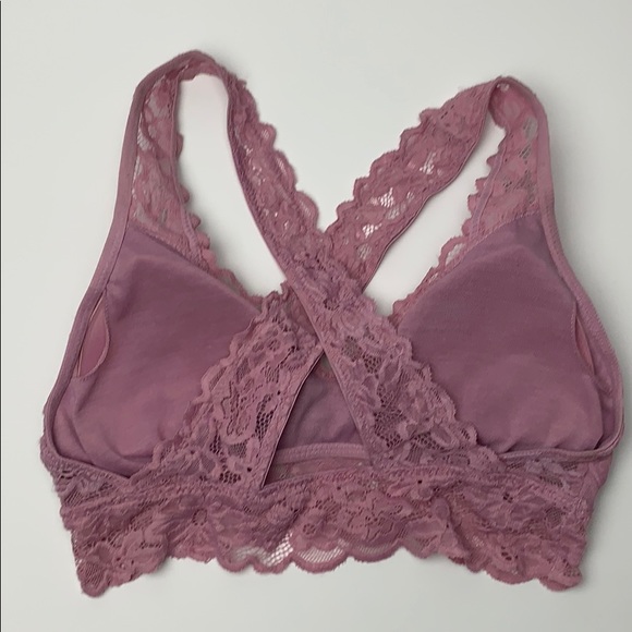 Boho Lavender delicate lace Bralette Sz S womens criss-cross back Stretchy lined - Picture 3 of 11